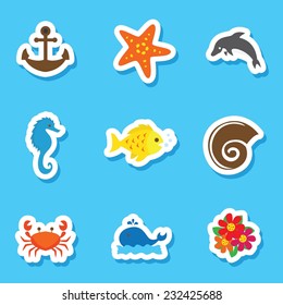 marine animals icons set