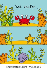 marine animals inside reef,  hand drawing. vector illustration