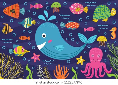 marine animals in the sea -  vector illustration, eps
