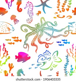 Marine animals seamless pattern. Vector illustration