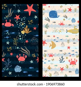 Marine baby seamless pattern with cute marine life