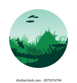 Marine background in a circle. Vector graphics