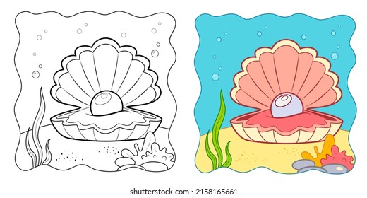 Marine background. Coloring book or Coloring page for kids. Shell vector illustration clipart