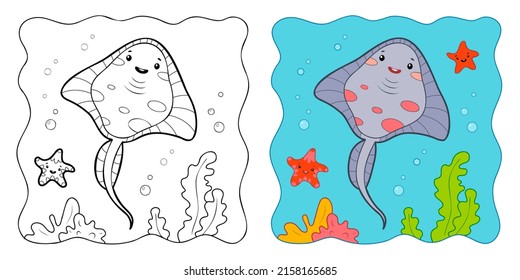 Marine background. Coloring book or Coloring page for kids. Cramp-fish vector illustration clipart