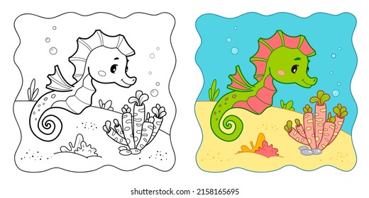 Marine background. Coloring book or Coloring page for kids. Sea Horse vector illustration clipart