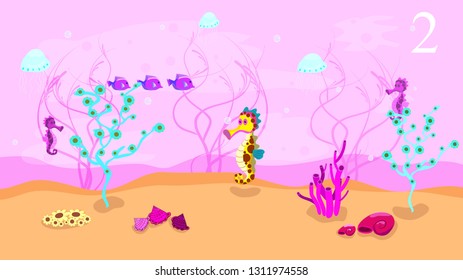 Marine background with fish, marine life, in the vector, designed for 
cards, banners, children's books, animation
