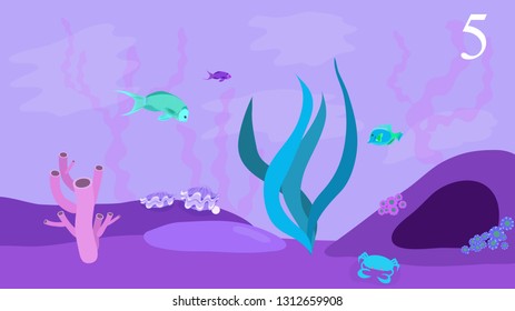 Marine background with fish, marine life, in the vector, designed for cards, banners, children's books, animation