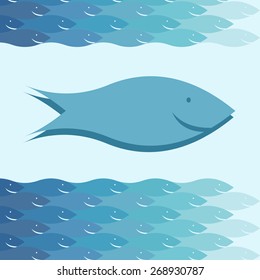 Marine background with fishes. School of fish. Fishing. Vector.