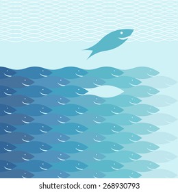 Marine background with fishes. School of fish. Fishing. Vector.
