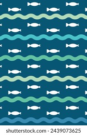 Marine background in flat style. Pisces, waves. EPS10
