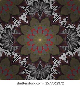 Marine background with flowers, seashells, mandalas and watercolor effect. Seamless pattern ethnic design. Textile print for bed linen, jacket, package design, fabric and fashion concepts.