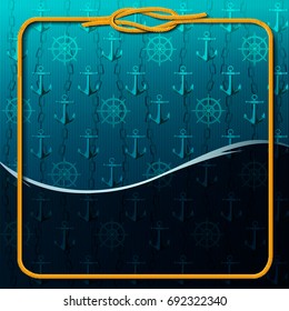 Marine background with a frame. Vector illustration.