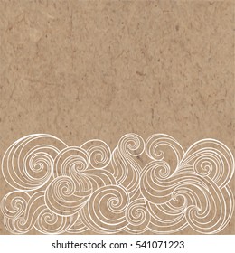 Marine background with hand-drawn waves on kraft paper. Vector illustration with space for text, can be used  creating card or invitation card.
