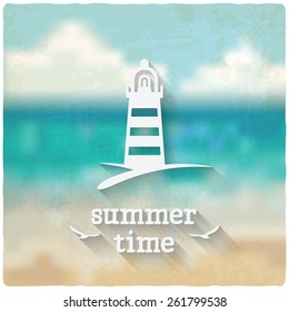 marine background with lighthouse - vector illustration. eps 10