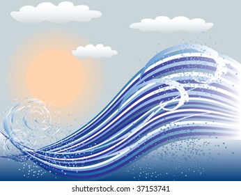 Marine background made of waves, ocean water and sun