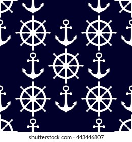 Marine background in navy blue and white colors. Sea theme. Cute seamless pattern