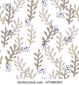 Marine background. Ornament with flowers and seaweed