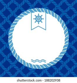 marine background with ropes and steering wheel