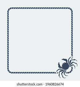 Marine background. Sea rope frame with crab