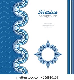 Marine background with seamless wave border, wavy vector illustration