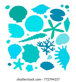 Marine background, seashells for your design. Vector illustration