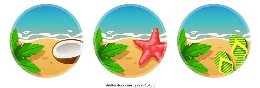 Conjunto de fondo marino. Ilustración redonda de verano. Vector clipart.