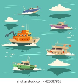 Marine background with ships. Vector illustration.