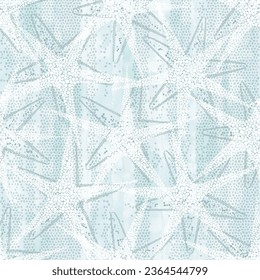 Marine background with starfish on blue watercolor. Seamless vector pattern. Outline and silhouette. Perfect for design templates, wallpaper, wrapping, fabric and textile.