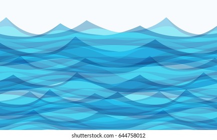 Marine background with stylized blue waves. Water Wave abstract design.