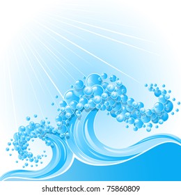 Marine background with two blue waves