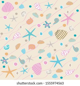 marine background vector, summer beach template for textile fabric wrapping