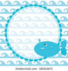 Marine background with whale, vector illustration