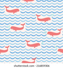 Marine background with whales (vector seamless pattern)