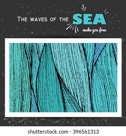marine banner. hand drawn sea waves decoration. cute cartoon style. abstract stripes