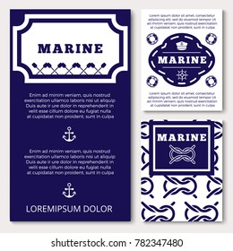 Marine banners or flyers template design with sea elements. Vector illustration