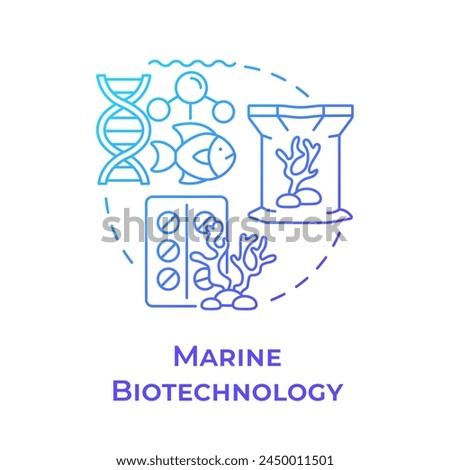 Marine biotechnology blue gradient concept icon. Aquaculture. Marine organisms for pharmaceuticals. Round shape line illustration. Abstract idea. Graphic design. Easy to use in presentation