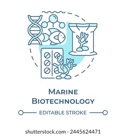 Marine biotechnology soft blue concept icon. Aquaculture. Marine organisms for pharmaceuticals. Round shape line illustration. Abstract idea. Graphic design. Easy to use in presentation