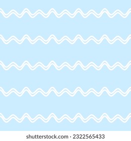 Fondo azul marino con olas blancas en un fondo azul claro. Patrones vectoriales sin inconvenientes para textiles, superficies, embalaje, diseño de embalajes.