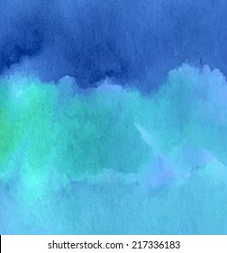 Marine blue and green waves watercolor background design. Illustration made in vector.