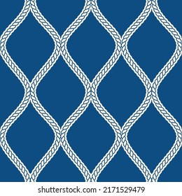 Marine blue ogee style seamless pattern print. Vector illustration. Surface design perfect for textile, vacation themed fabric, beachwear, stationery, wallpaper, packaging, home and garden decor.