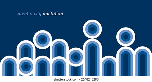 Marine blue and white stripes and arches pattern for card, header, invitation, poster, social media, post publication. Yacht style element vector illustration.