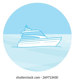 Marine boat cruise sea travel yacht motor vessel flat icon with jet cutter abstract vector illustration