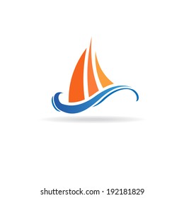 Marine boat waves image. Concept of marine life, sailing, fun in the sea. Vector icon