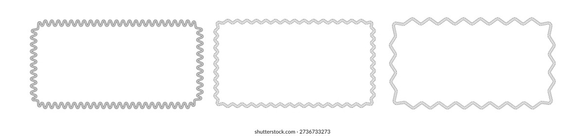 Marine border collection featuring braided cordage in circular, oval, and rectangular shapes. Nautical design set includes decorative patterns, banners, and graphic elements for maritime projects.