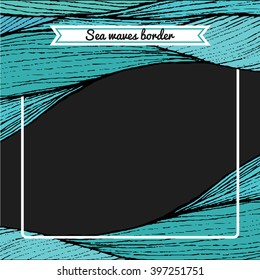 marine border. hand drawn sea waves decoration. abstract stripes