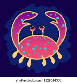 Marine, bright crab. Child illustration on a blue background. Print for T-shirt or print on fabric. Vector illustration.