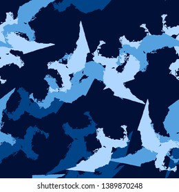 Marine camouflage of various shades of blue colors. It is a colorful seamless pattern that can be used as a camo print for clothing and background and backdrop or computer wallpaper