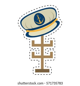 marine cap captain boat with anchor cut line vector illustration eps 10