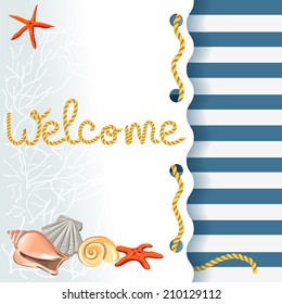 marine card with shells. vector illustration