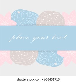 Marine card  template with seashells, starfish with hand drawn texture.  Sea collection vector illustration for poster, flyer, menu, web site, blog, postcard, invitation, tile, etc.